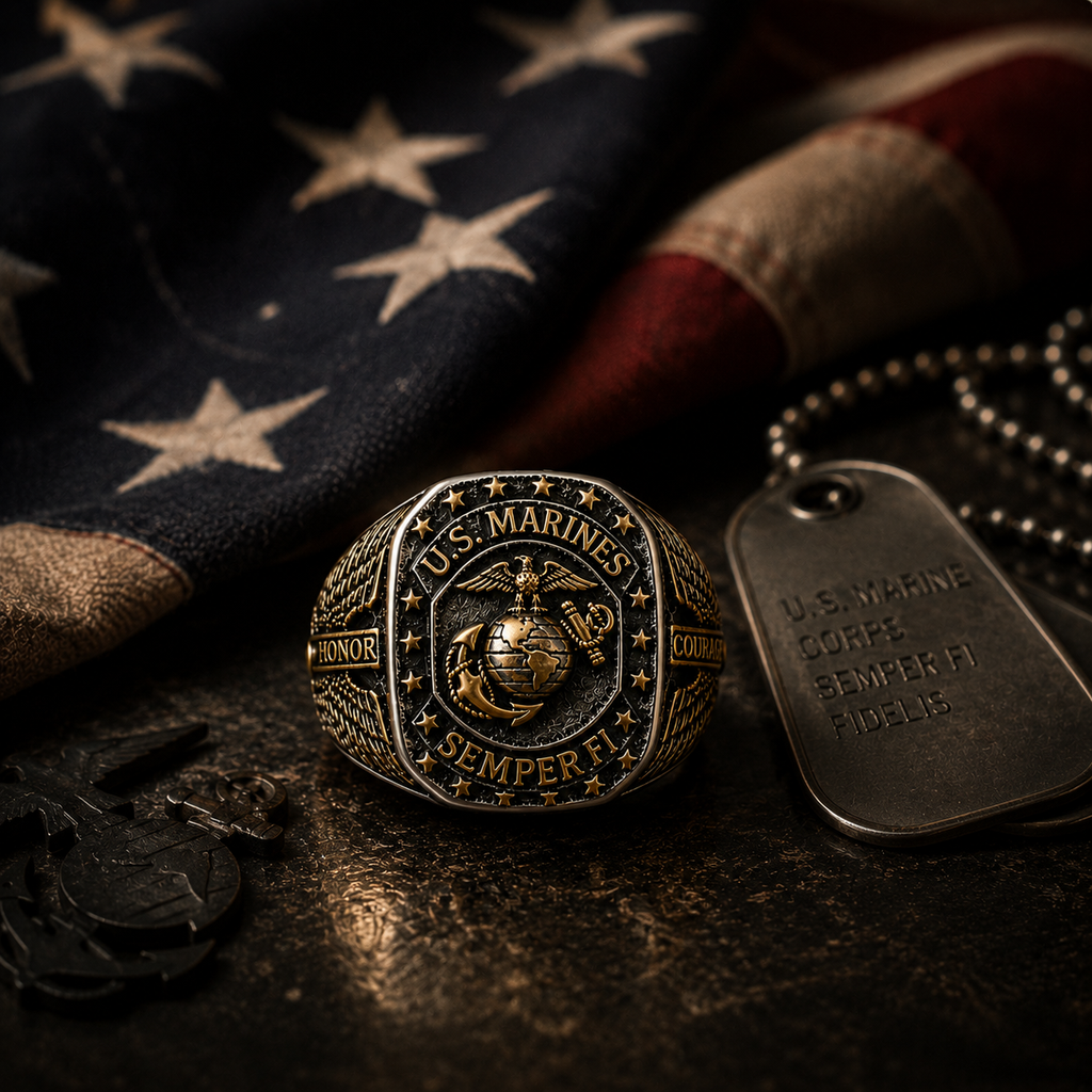 🦅 U.S. Marines Semper Fi Signet Ring - ✈️ BUY 2 FREE SHIPPING