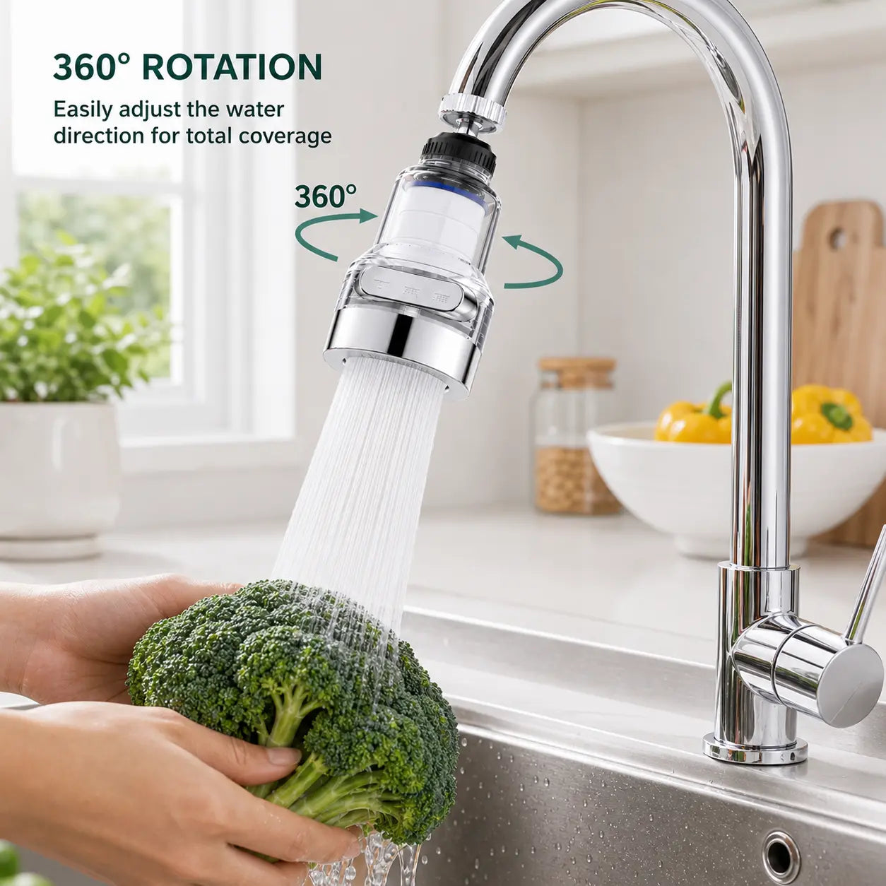 AquaFlow – 360° Rotating 6-Layer Faucet Filter Aerator