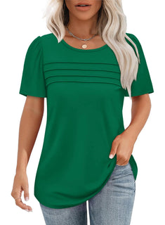 ⏰Hot Sale-Women's Short Sleeve Pleated Front Scooped Neck Tops