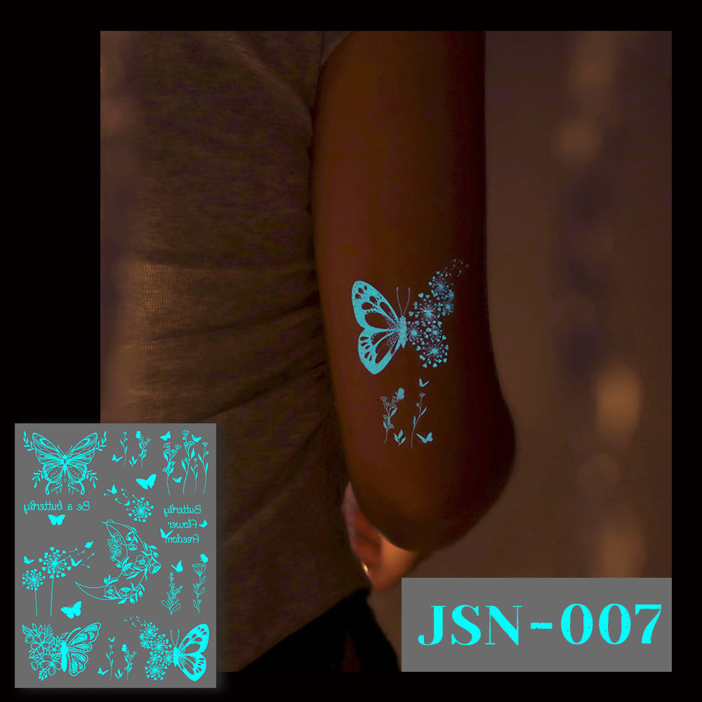 🔥Waterproof Blue Luminous Butterfly Tattoo Stickers - Temporary Body Art for Music Festivals & Parties