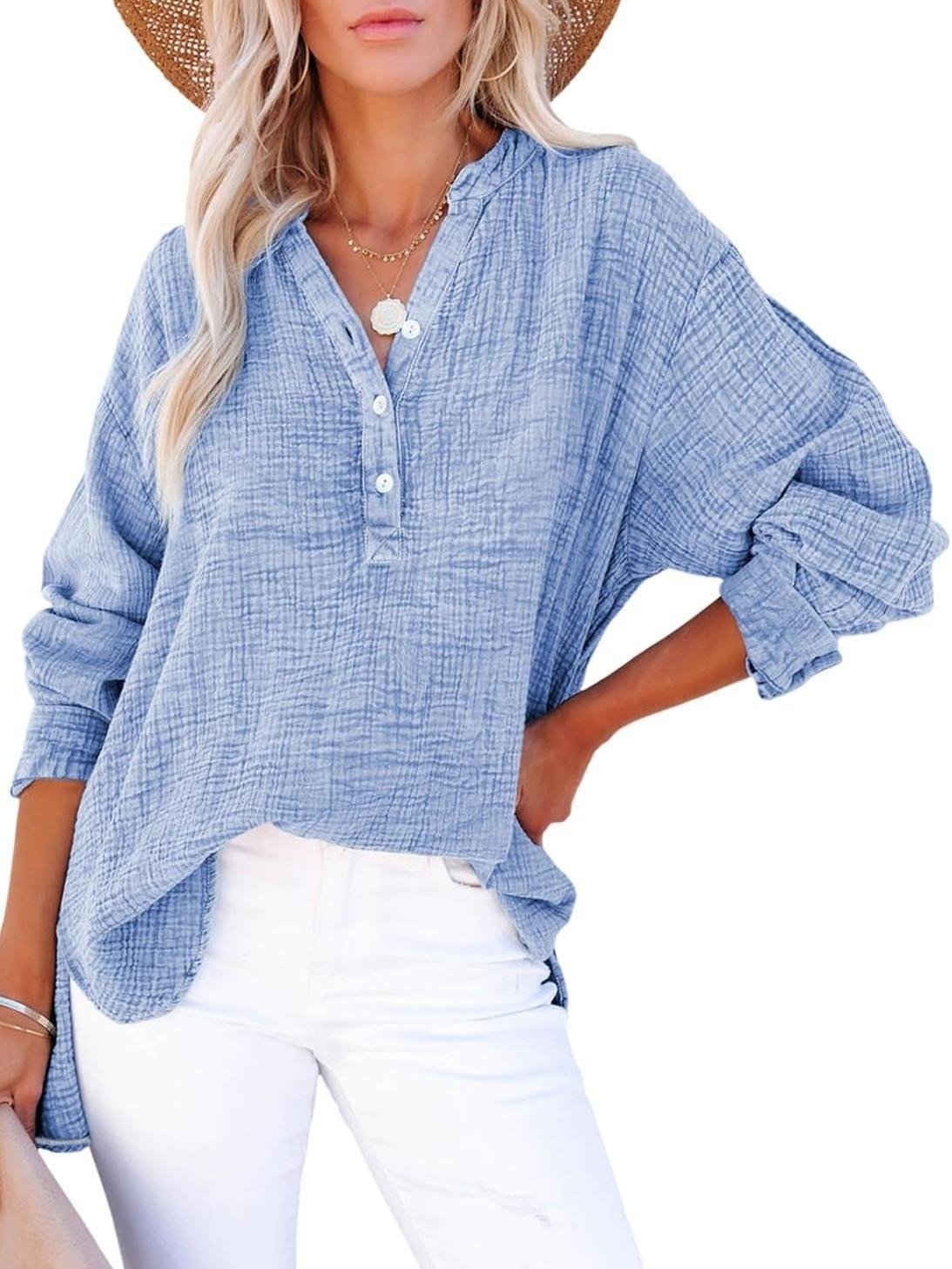 Velura - Relaxed Fit V-Neck Blouse – Soft & Effortless Style