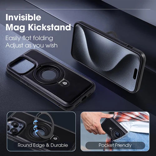 Super Luxury Invisible Stand iPhone Leather Case marnetic