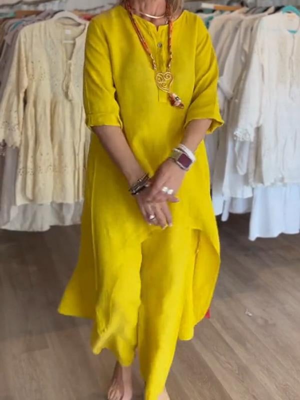 BreezyChic - Solid Color Linen Suit