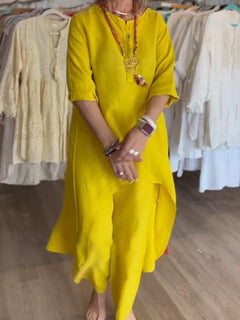 BreezyChic - Solid Color Linen Suit