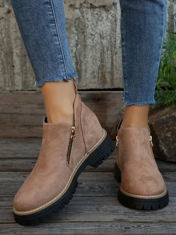 TrendStride – Stylish Solid Color Ankle Boots