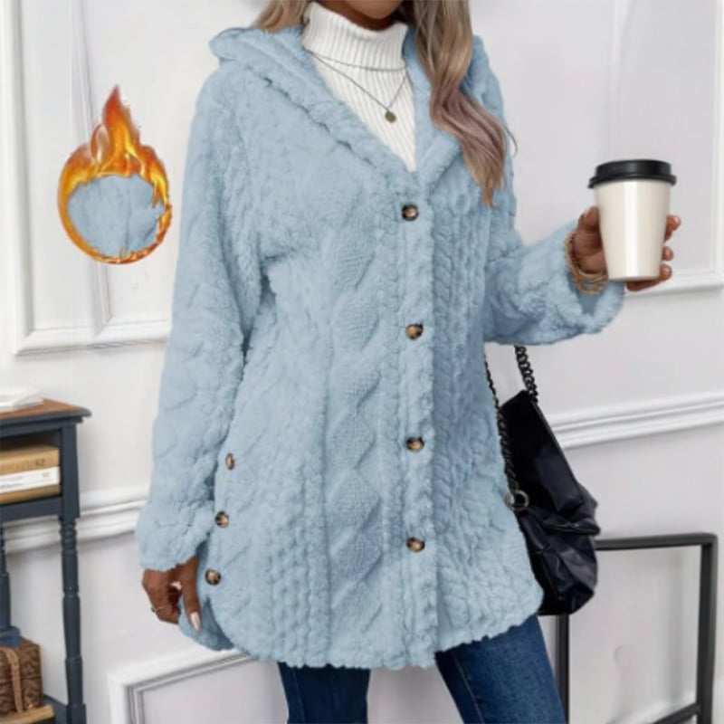 Women's Fall Winter Warm Fashion Jacquard Hooded Cardigan Long Sleeve Coat, Stylish Outerwear for Casual Daily Wear & School Activities