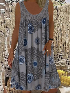 BreezeBloom – Sleeveless Summer Print Dress