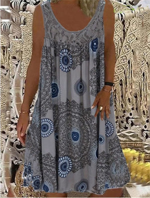 BreezeBloom – Sleeveless Summer Print Dress