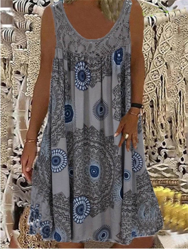 BreezeBloom – Sleeveless Summer Print Dress
