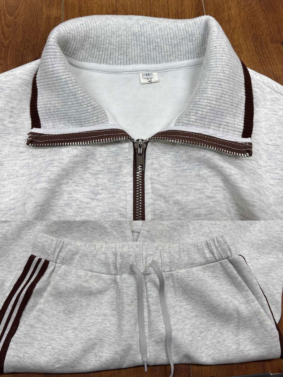 UrbanPulse - Grey-White Half-Zip Tracksuit