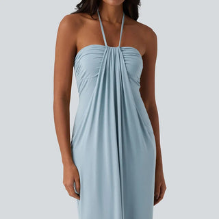 HalterTie – Elegant Back Maxi Dress with Pockets