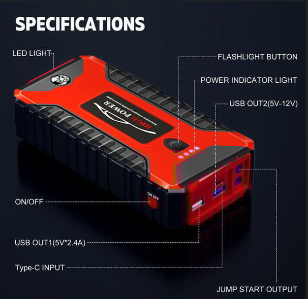 AutoRescue - Compact Jump Starter with QC3.0 Fast Charge