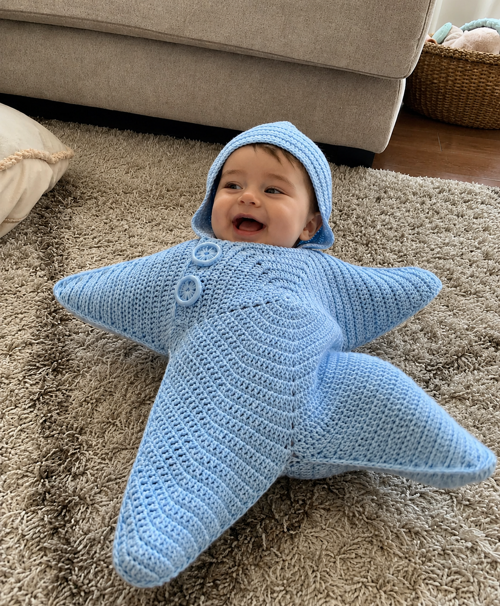 LittleLuna – Hooded Crochet Baby Comfort Blanket