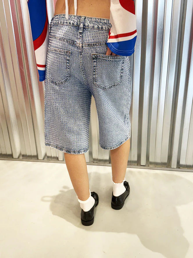GlimmerWave - Sparkling Blue Denim Shorts – Dazzle All Day