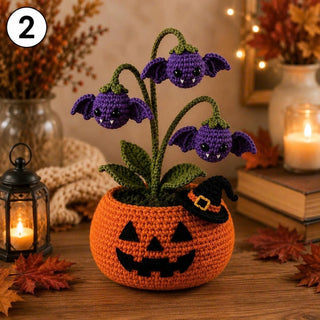 WitchyBloom – Crochet Halloween Pumpkin Flower Décor