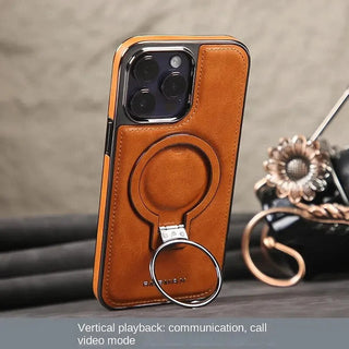 Premium iPhone Stand Case – Leather & Metal