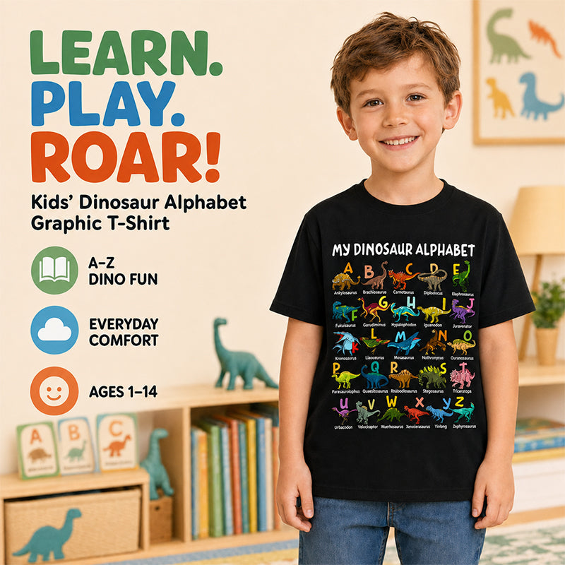 DinoQuest – Colourful Dinosaur Alphabet Learning Tee