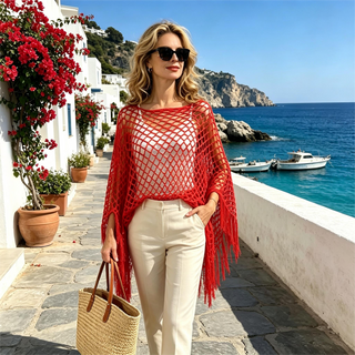 SunDrape – Flowy Tassel Crochet Beach Cover Up