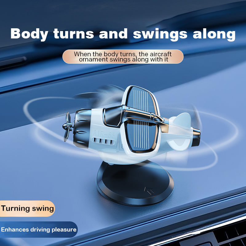 SkySpin – Retro Solar Airplane Dashboard Ornament