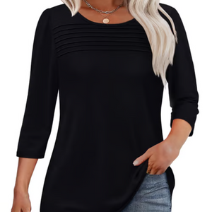 LuxeDrape - Elegant Pleated Front T Shirt