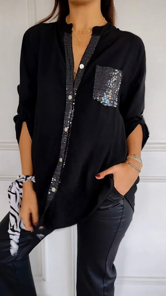 SparkleFlare | Stylish V-Neck Casual Top