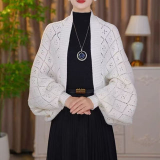 Fashion Hollow Out Knitted Shawl Coat
