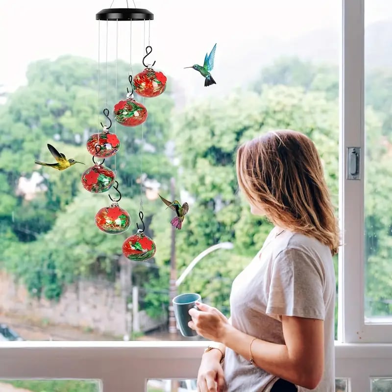 BreezeNest - Glass Wind Chime Feeder for Hummingbirds