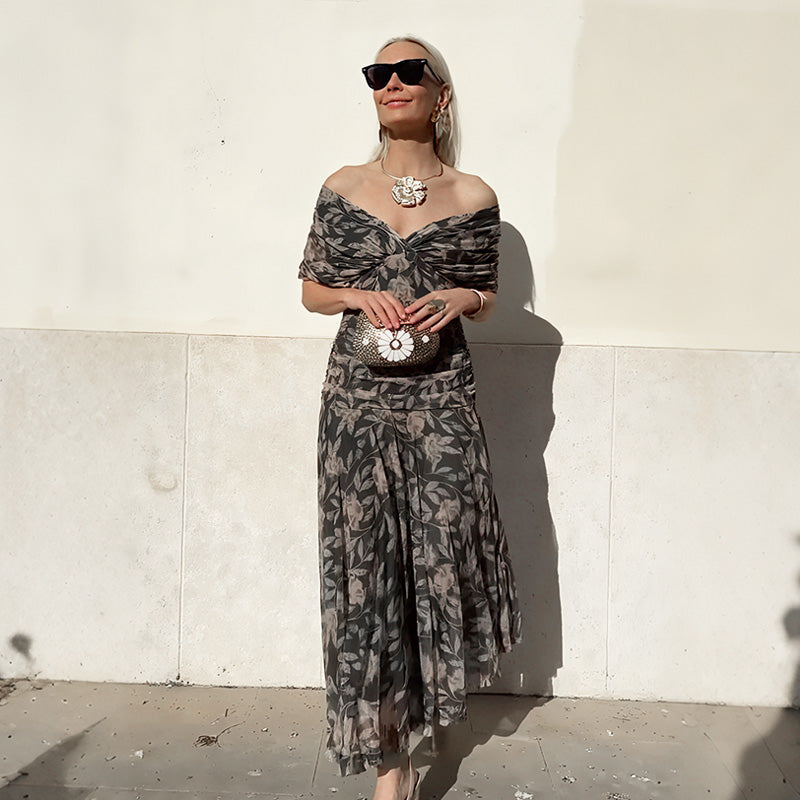 ChicPetal – Women's Printed Off-Shoulder V-Neck Dress