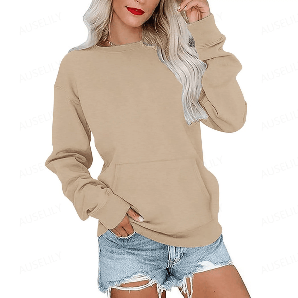 AUSELILY Women's Crewneck Hoodless Sweatshirt With Kangaroo Pocket Fleece Longsleeve Oversized Casual Style Shirt Lightweight Pullover 2026