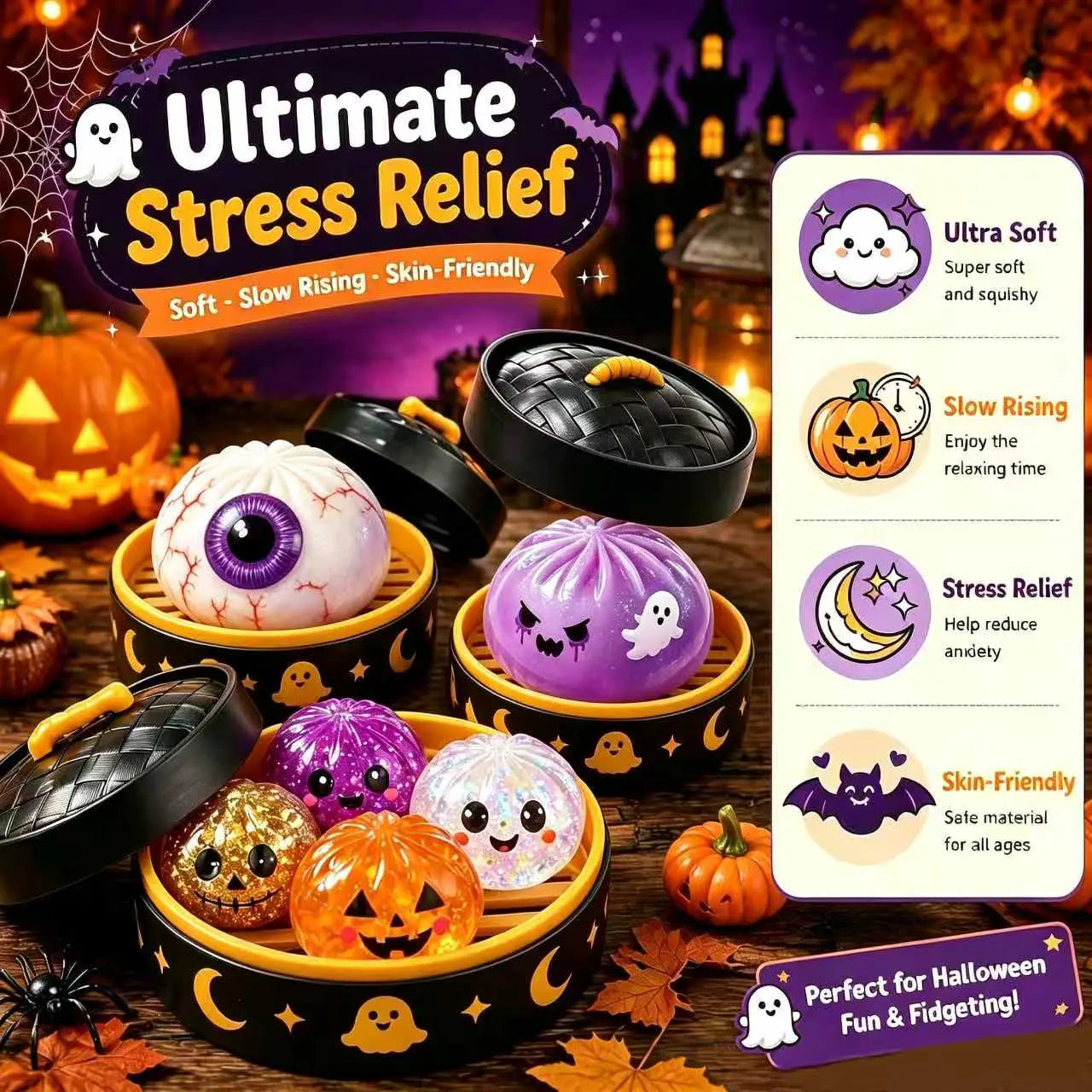 Cute Halloween Scary Ghost Maruko Squeeze Toy Set