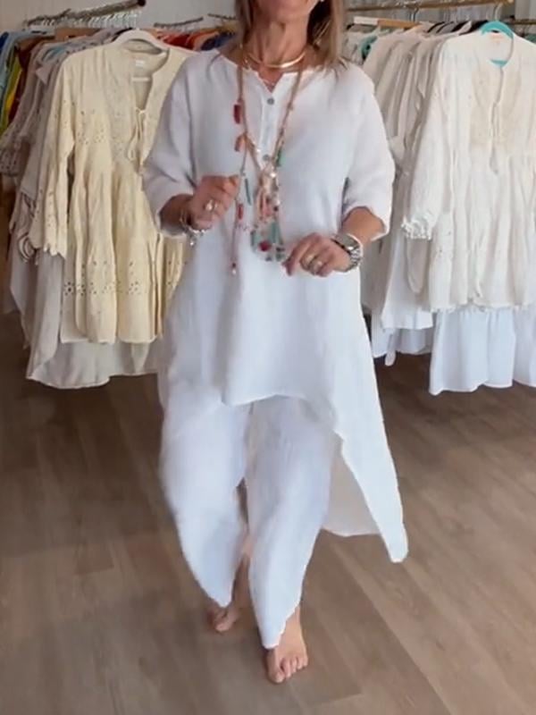 BreezyChic - Solid Color Linen Suit