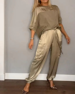 LuxeSilk – Half-Sleeve Satin Set