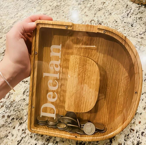 Wooden Custom Letter Piggy Bank For Kids marnetic