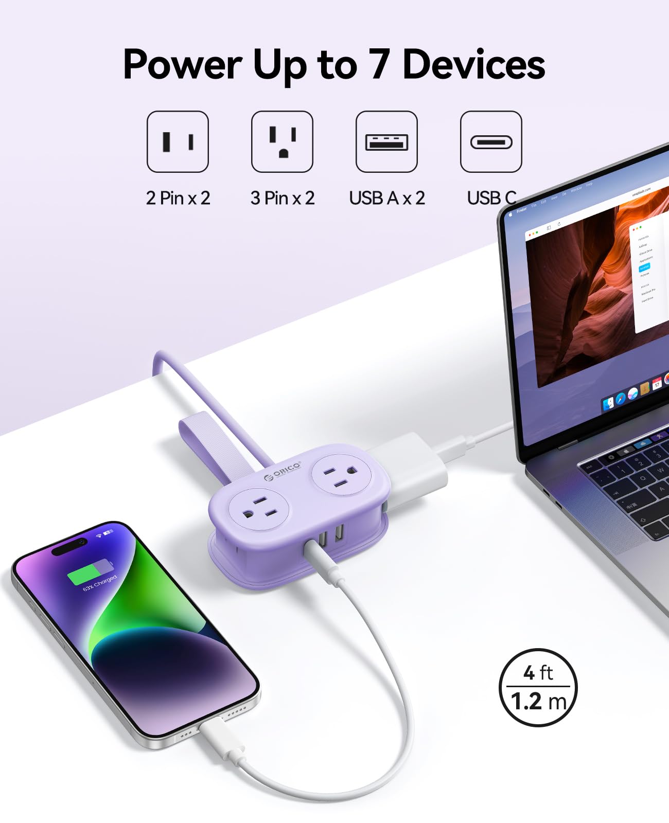 AuroraLink – 4FT Travel Power Strip with 4 AC Outlets