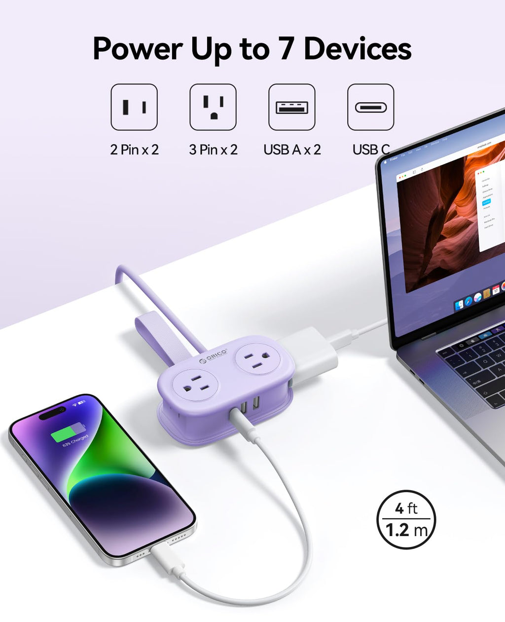 AuroraLink – 4FT Travel Power Strip with 4 AC Outlets