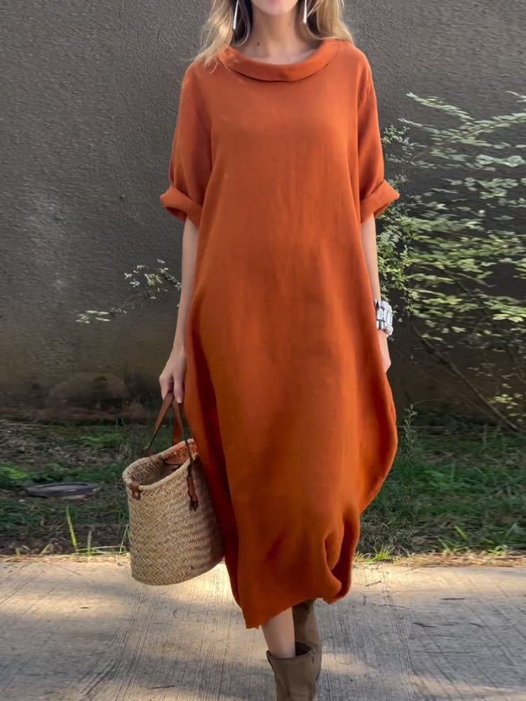 Lässiges Damenkleid aus Baumwolle und Leinen in Unifarbe