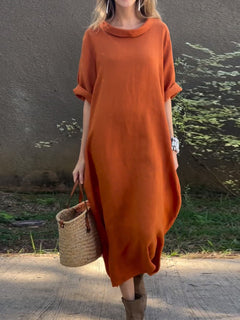 Lässiges Damenkleid aus Baumwolle und Leinen in Unifarbe