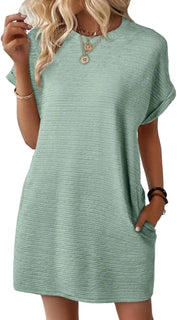 2025 New Women's Lightweight Summer Short Sleeve Dress with Pockets