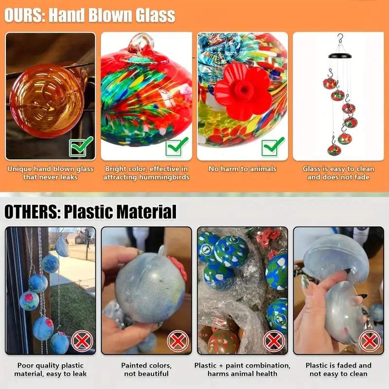 BreezeNest - Glass Wind Chime Feeder for Hummingbirds