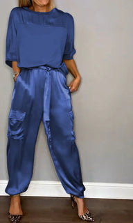 👗Smooth Satin Half-sleeved Top and Pants Set💝