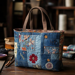 PetalCarry – Quilted Indigo Flower Handbag