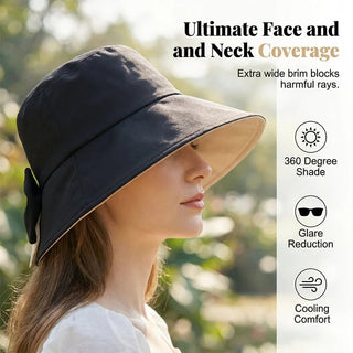 Women's Bowknot Wide Brim Sun Protective Hat