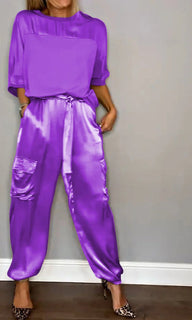 LuxeSilk – Half-Sleeve Satin Set