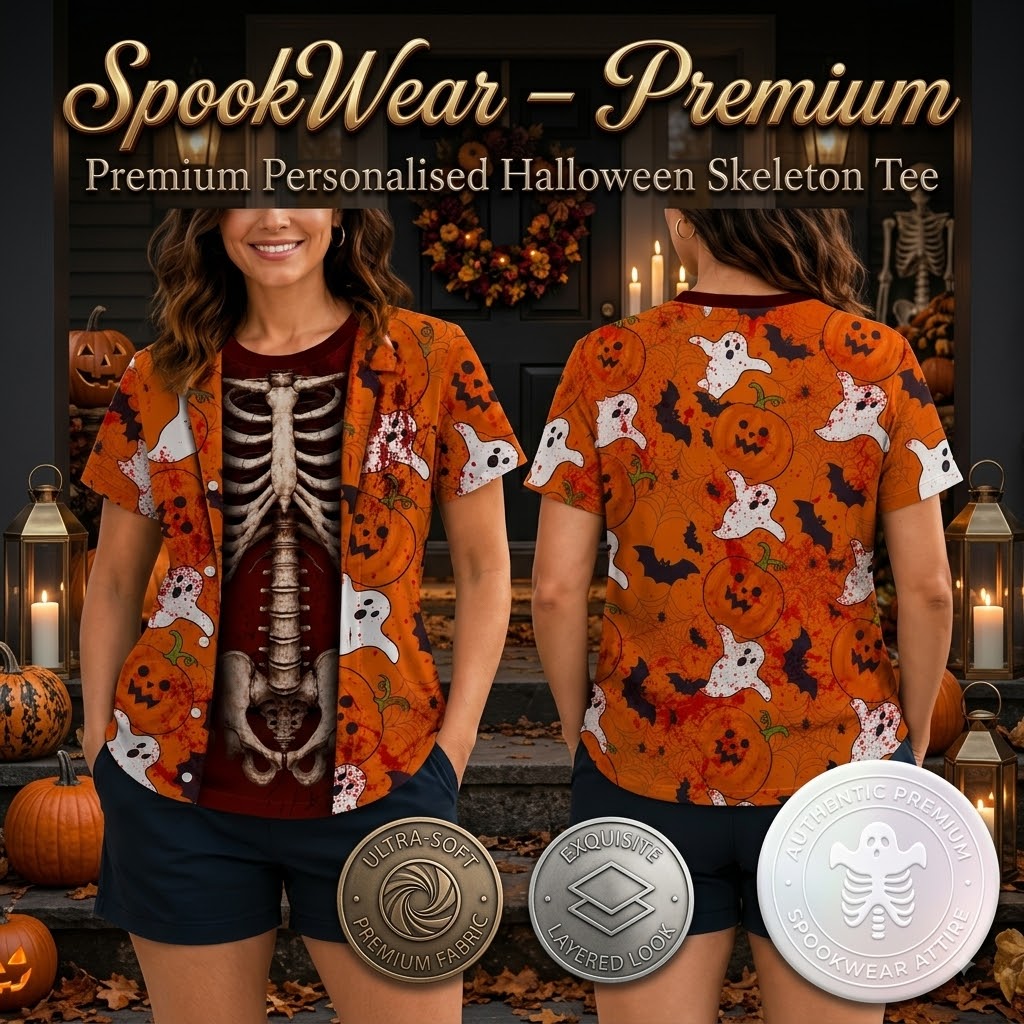 SpookWear – Premium Personalised Halloween Skeleton Tee
