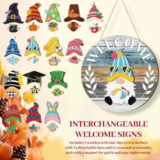 Season Promotion🌟Your Year-Round Festival of Creativity!🎄Interchangeable Wooden Gnome Welcome Sign🎈