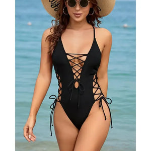 CurveSculpt – Sexy Lace Up One Piece Swimsuit