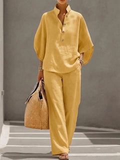 AiryLuxe – Women's Batwing Sleeve Linen Cotton Set