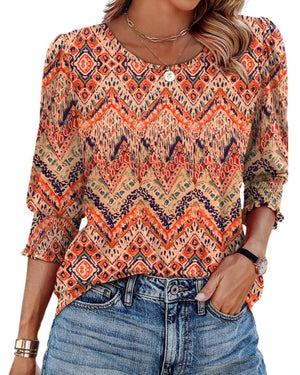 StyleBreeze – Elegant Relaxed Fit 3/4 Sleeve Top