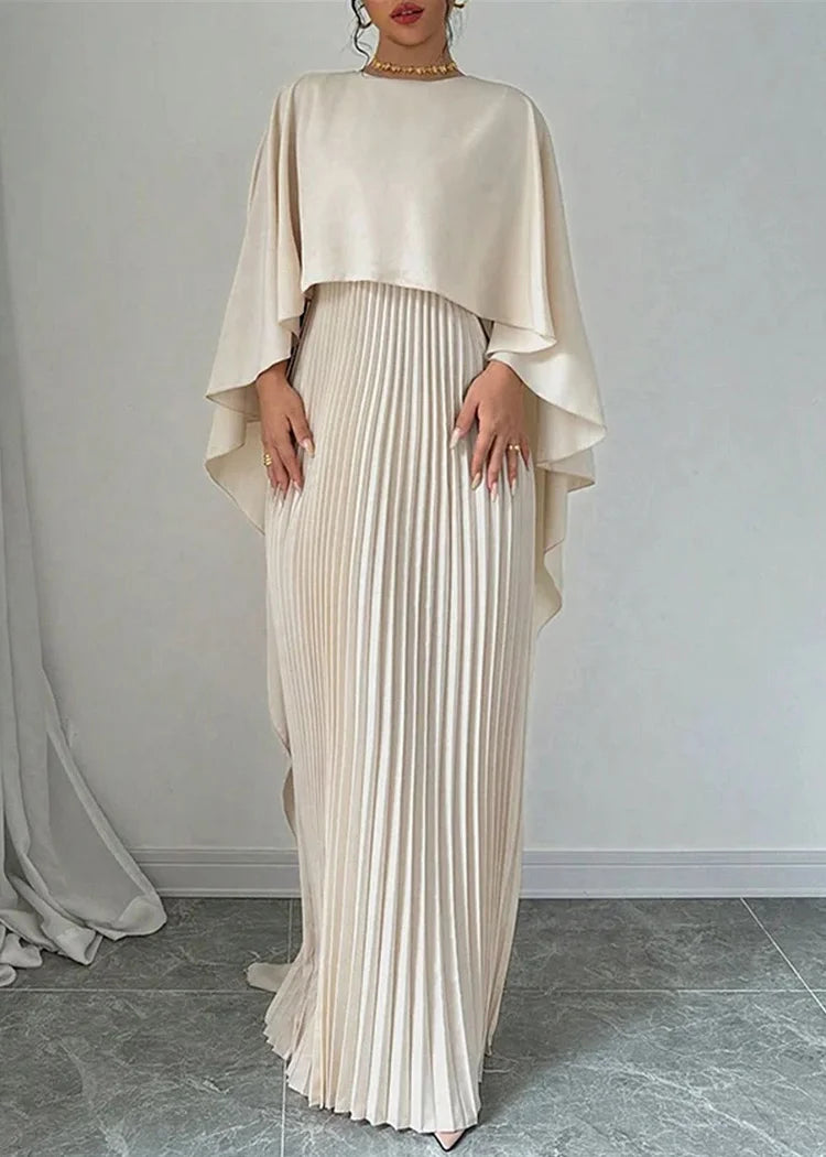 SoftAura – Beige Asymmetrical Patchwork Long Dress