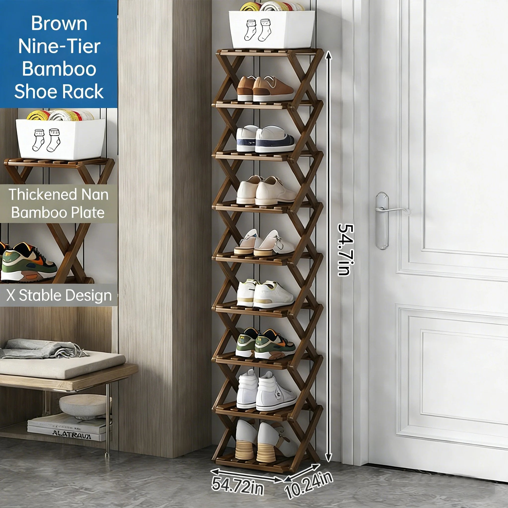 The 9-Tier No-Assembly Bamboo Rack !🌿👟